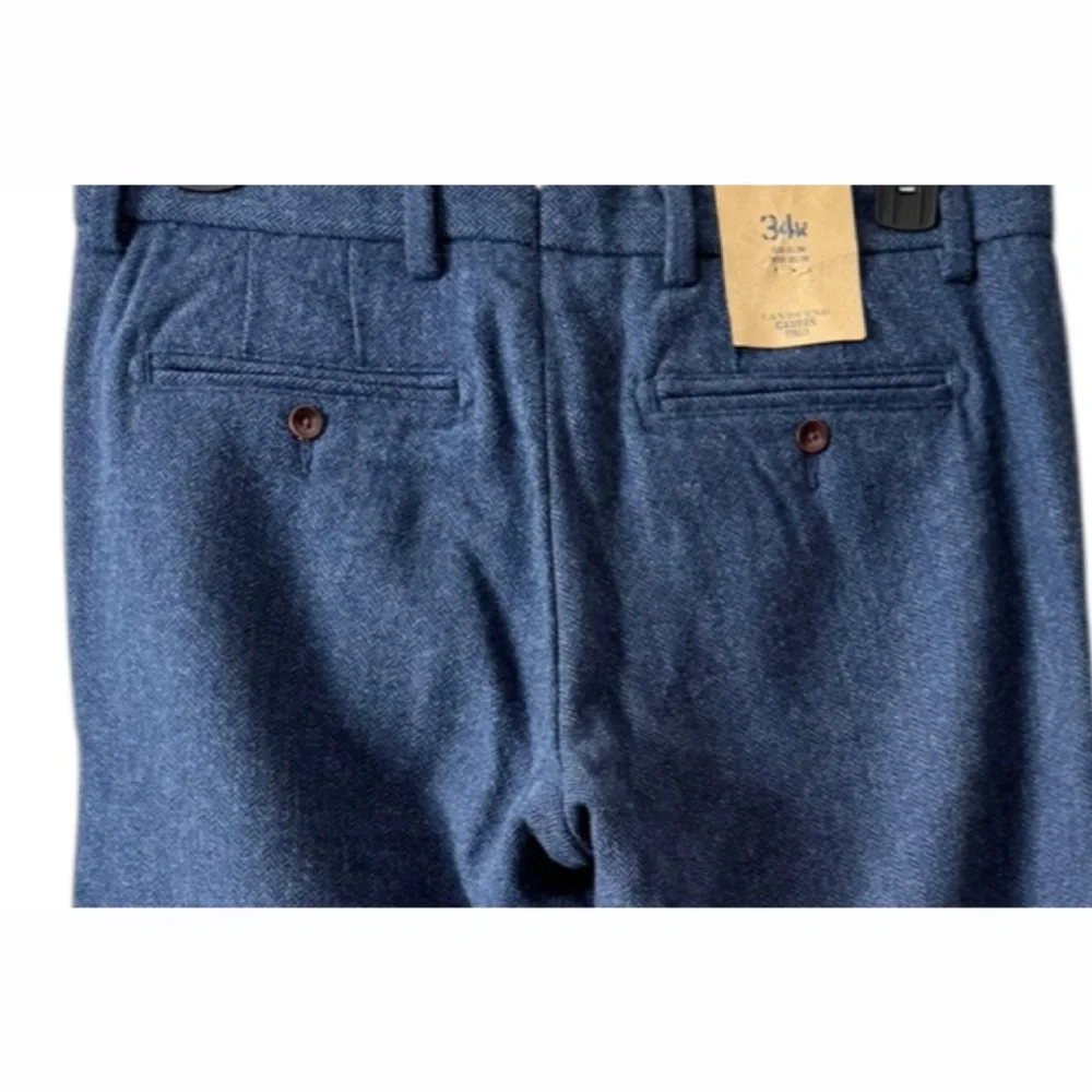 Lands’ End Mens Blue Wool Plain Front Trousers‎ Pants Size 34in NWOT